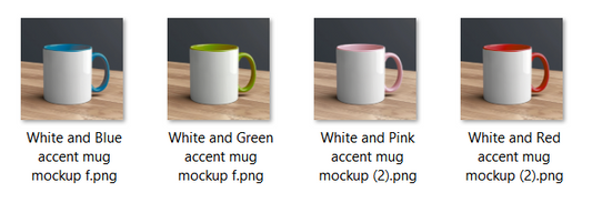 Accent white and Blue / Green / Pink / Red mug Mockup Bundle – 4 High Quality PNG Files | White Mug, Table Background, 2000x2000 px