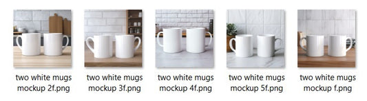2 Mugs Mockup Bundle – 5 High Quality PNG Files | White Mug, Kitchen Background, 2000x2000 px