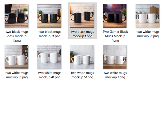 2 Mugs Mockup Bundle – 9 High Quality PNG File | White and Black Mug, Home Background, 2000x2000 px