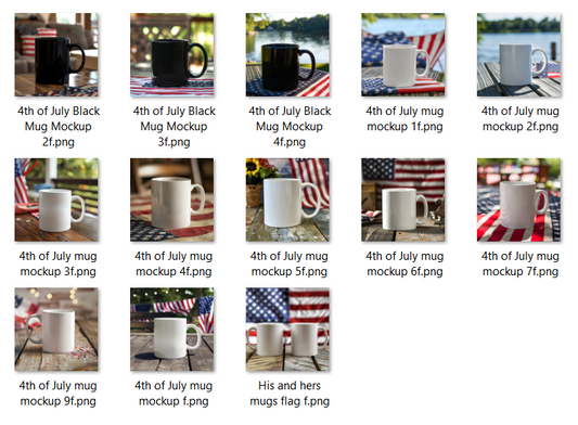 4th of July Mockup Bundle – 13 High Quality PNG Files | White and Black Mug, Backyard Background, 2000x2000 px