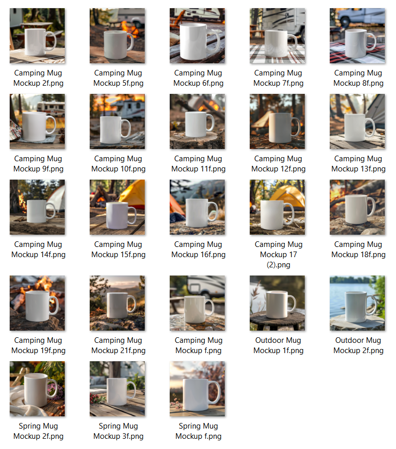 Outdoor - Camping Mockup Bundle – 23 High Quality PNG Files | White Mug, Outdoor Background, 2000x2000 px