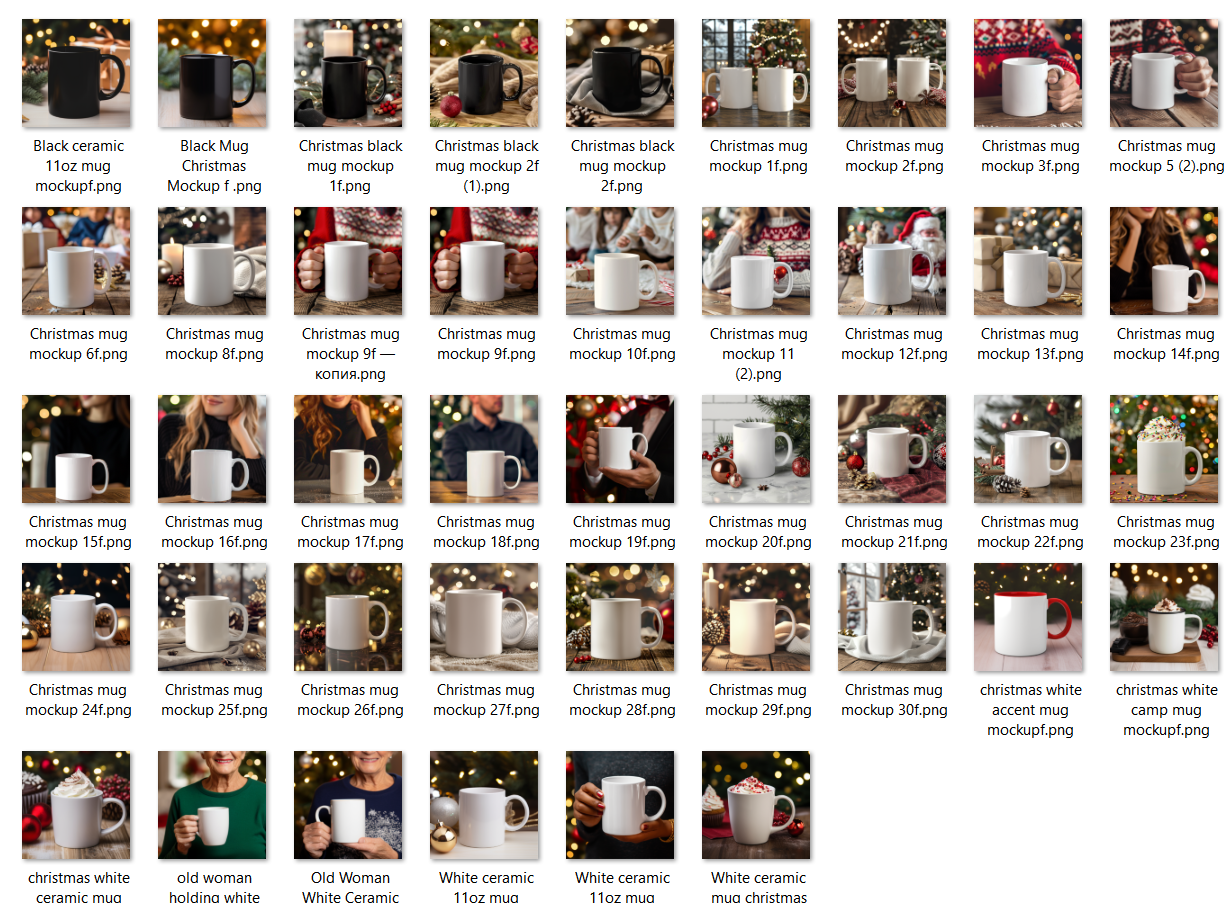 Christmas Mockup Bundle – 42 High Quality PNG Files | White and Black Mug, Festive Background, 2000x2000 px