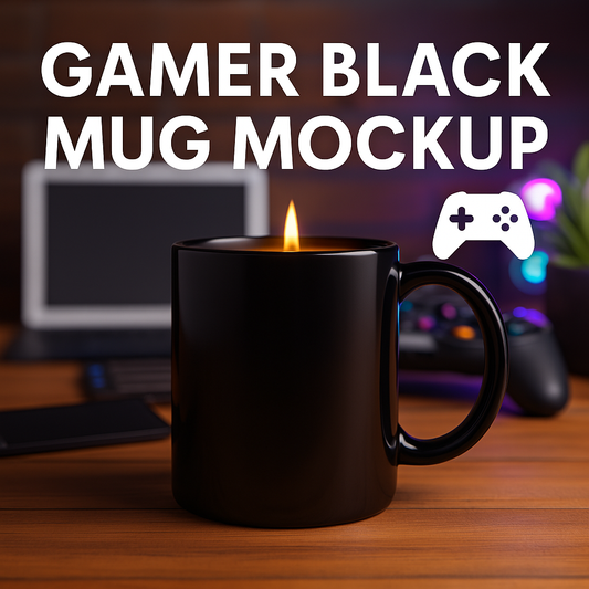 Gaming 2 Black Mug Mockup – High Quality PNG Templates for Streamers, Merch Designers & Etsy Sellers