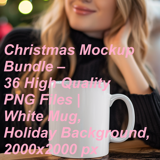 Christmas Mockup Bundle – 36 High Quality PNG Files | White Mug, Holiday Background, 2000x2000 px