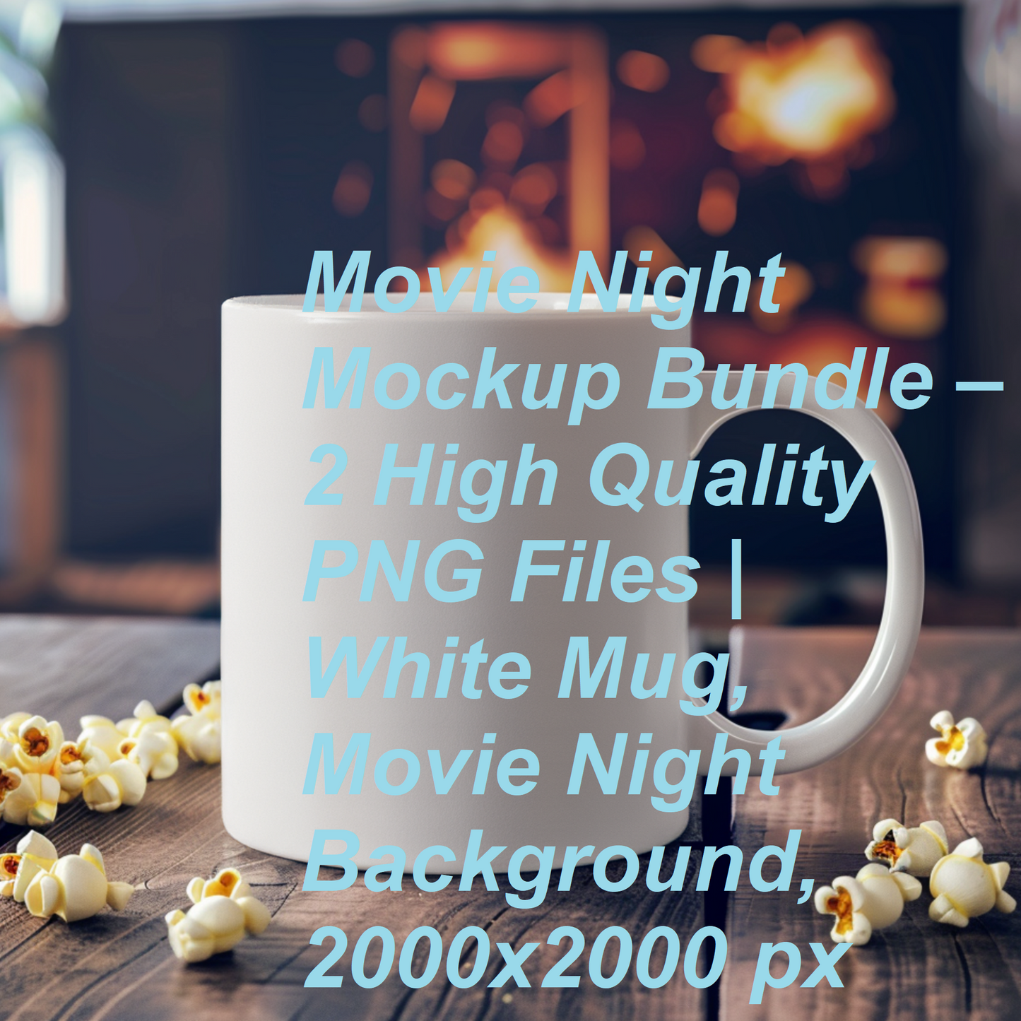 Movie Night Mockup Bundle – 2 High Quality PNG Files | White Mug, Movie Night Background, 2000x2000 px