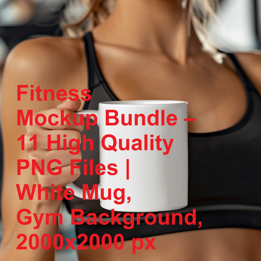 Fitness Mockup Bundle – 11 High Quality PNG Files | White Mug, Gym Background, 2000x2000 px