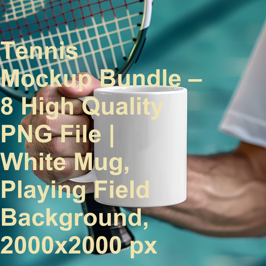 Tennis Mockup Bundle – 8 High Quality PNG File | White Mug, Playing Field Background, 2000x2000 px