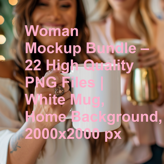 Woman Mockup Bundle – 22 High Quality PNG Files | White Mug, Home Background, 2000x2000 px