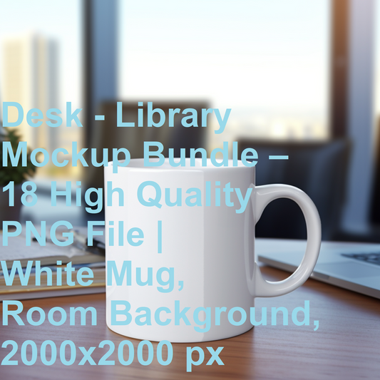 Desk - Library Mockup Bundle – 18 High Quality PNG File | White Mug, Room Background, 2000x2000 px