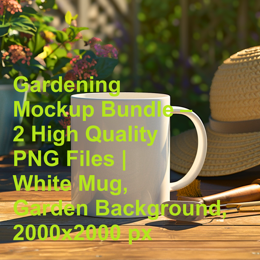 Gardening Mockup Bundle – 2 High Quality PNG Files | White Mug, Garden Background, 2000x2000 px