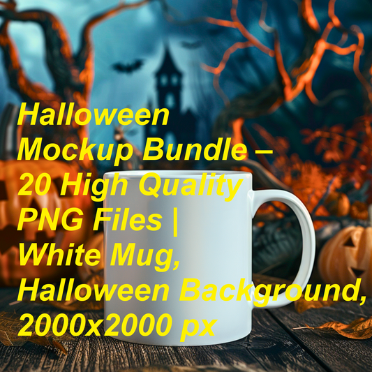 Halloween Mockup Bundle – 20 High Quality PNG Files | White Mug, Halloween Background, 2000x2000 px