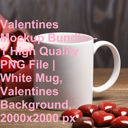 Valentines Mockup Bundle – 1 High Quality PNG File | White Mug, Valentines Background, 2000x2000 px