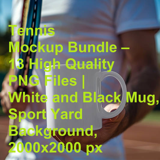 Tennis Mockup Bundle – 13 High Quality PNG Files | White and Black Mug, Sport Yard Background, 2000x2000 px