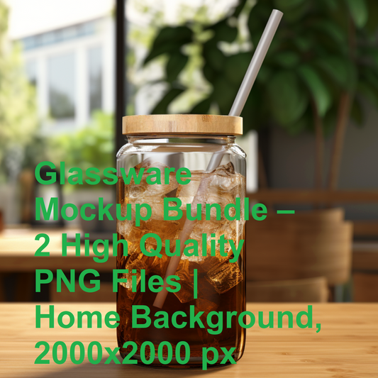 Glassware Mockup Bundle – 2 High Quality PNG Files | Home Background, 2000x2000 px
