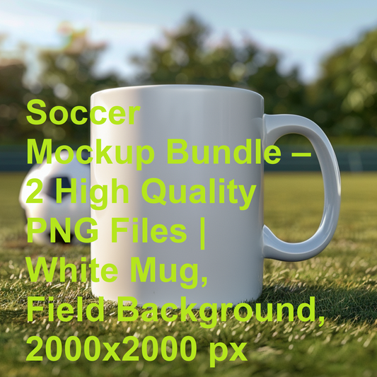 Soccer Mockup Bundle – 2 High Quality PNG Files | White Mug, Field Background, 2000x2000 px