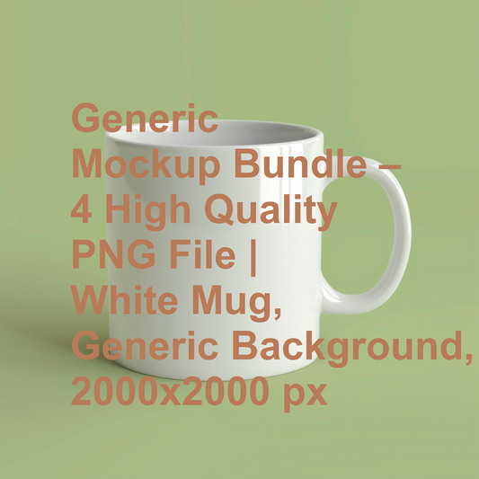 Generic Mockup Bundle – 4 High Quality PNG File | White Mug, Generic Background, 2000x2000 px