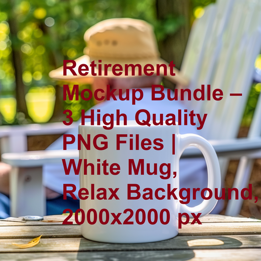 Retirement Mockup Bundle – 3 High Quality PNG Files | White Mug, Relax Background, 2000x2000 px
