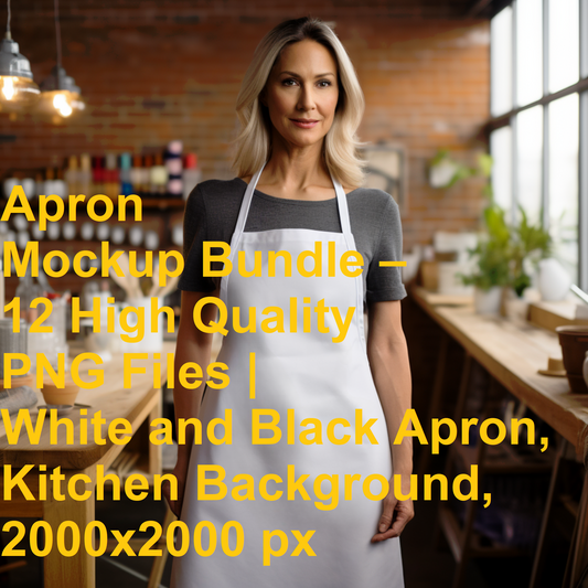Apron Mockup Bundle – 12 High Quality PNG Files | White and Black Apron, Kitchen Background, 2000x2000 px
