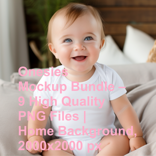 Onesies Mockup Bundle – 9 High Quality PNG Files | Home Background, 2000x2000 px