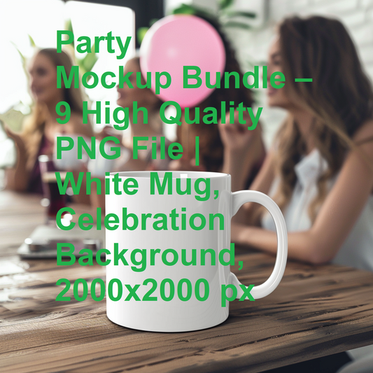 Party Mockup Bundle – 9 High Quality PNG File | White Mug, Celebration Background, 2000x2000 px