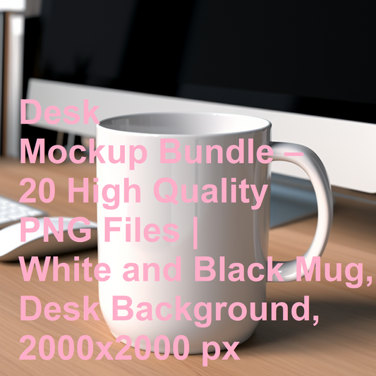 Desk Mockup Bundle – 20 High Quality PNG Files | White and Black Mug, Desk Background, 2000x2000 px
