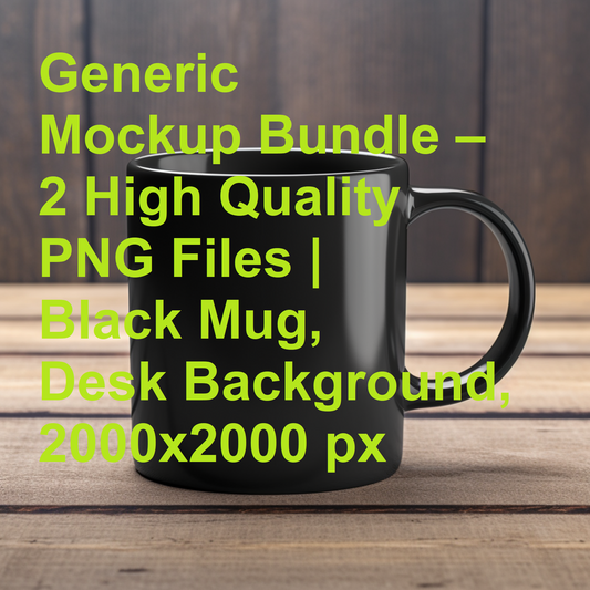 Generic Mockup Bundle – 2 High Quality PNG Files | Black Mug, Desk Background, 2000x2000 px