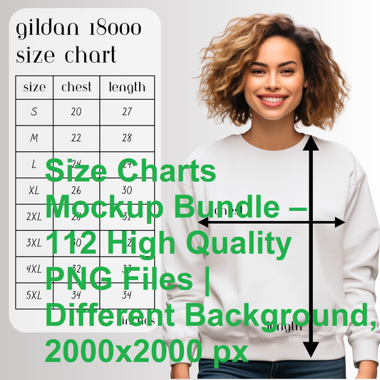 Size Charts Mockup Bundle – 112 High Quality PNG Files | Different Background, 2000x2000 px
