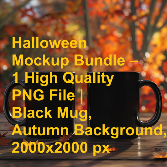 Halloween Mockup Bundle – 1 High Quality PNG File | Black Mug, Autumn Background, 2000x2000 px
