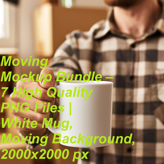 Moving Mockup Bundle – 7 High Quality PNG Files | White Mug, Moving Background, 2000x2000 px