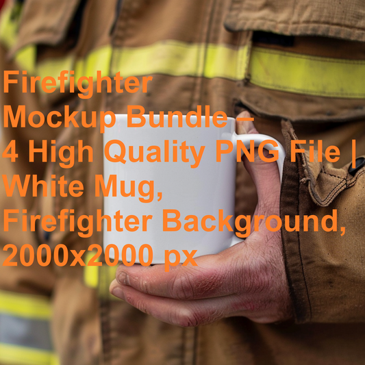 Firefighter Mockup Bundle – 4 High Quality PNG File | White Mug, Firefighter Background, 2000x2000 px