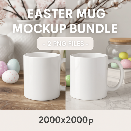 Easter Mug Mockup Bundle – 2 High Quality PNG Files | White Mug, Spring Decor, 2000x2000 px